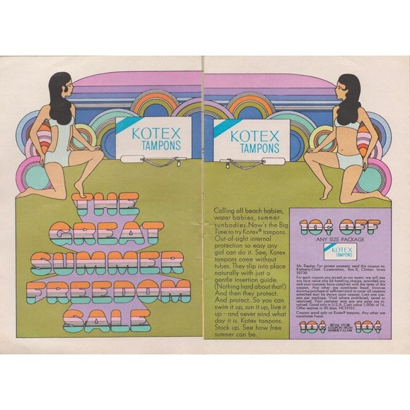 Kotex Other - 1969 Kotex Tampons Vintage Print Ad The Great Summer Freedom Sale 2 Page Boho